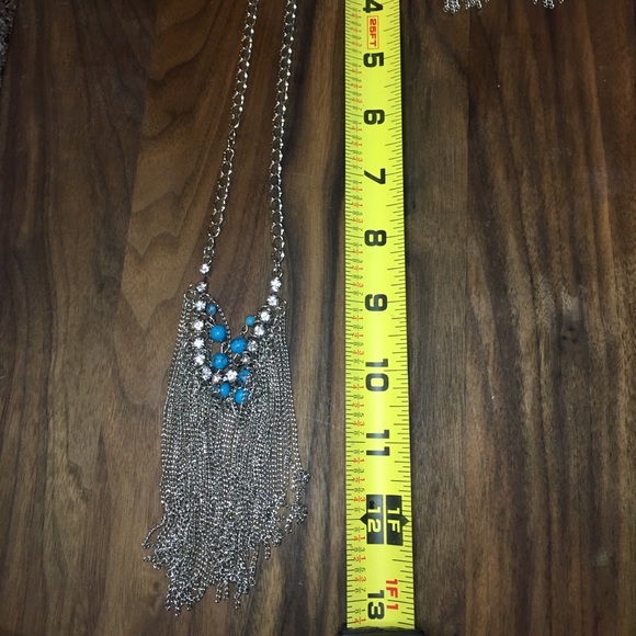 Silver & Turquoise Fringe Necklace/Earrings - Picture 3 of 10